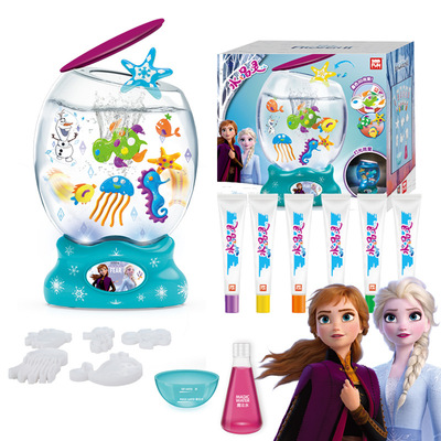 迪士尼冰雪奇缘水晶灵仿真鱼缸海洋主题手工泡水变大膨胀观赏玩具