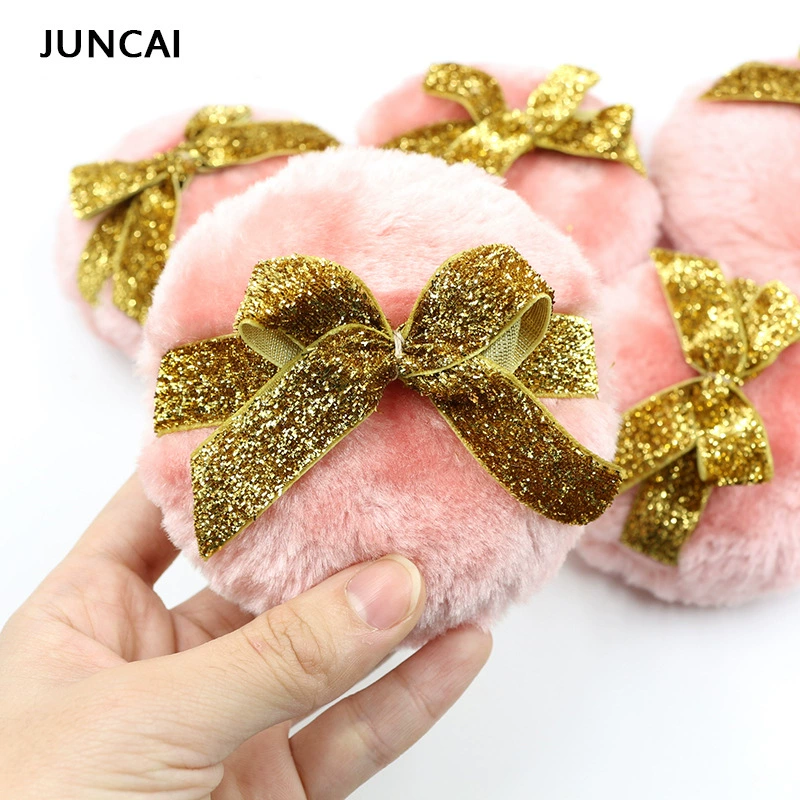 Косметическая пудровая пуховая подушечка Juncai, 90×40 мм с бантиком-блестками, мягкая плюшевая пуховая подушечка для сухой пудры