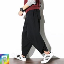 中国风大码宽松哈伦裤2017男式新款棉麻亚麻裤子男士个性吊裆裤