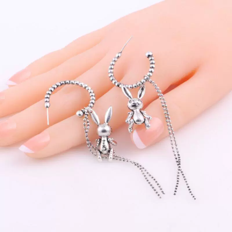 Серьги «кролик», бусины, модная универсальная цепочка, японский и корейский стиль, новая коллекция