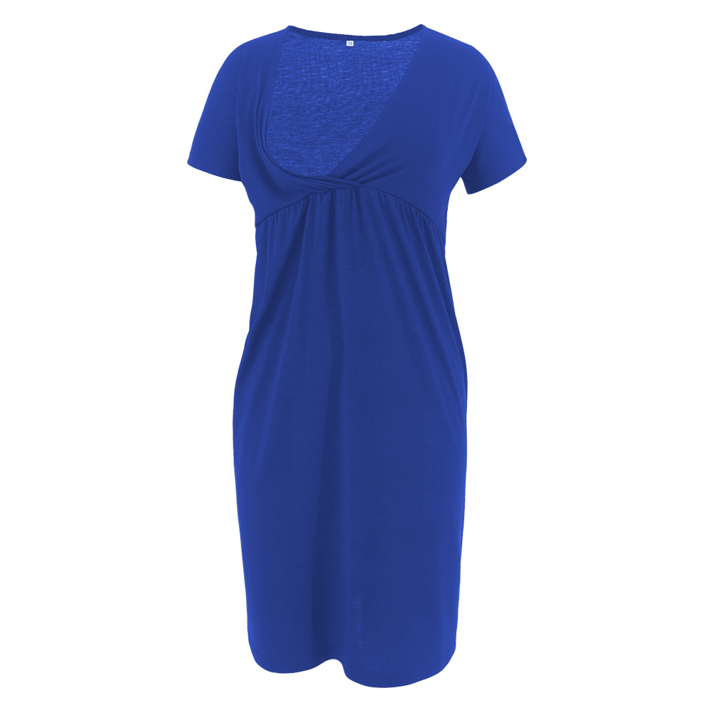 Deep V Neck Short Sleeve Breastfeeding Maternity Dress NSHYF116744