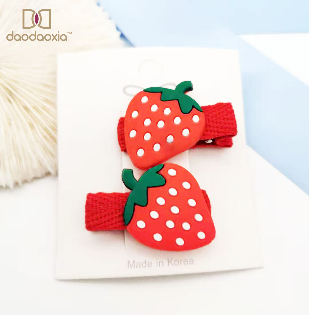 Strawberry Children's Cartoon Hair Accessories Red Girl Hairpin Baby Hair Clip Safety Soft Rubber Cotton Children's Small Hairpin
