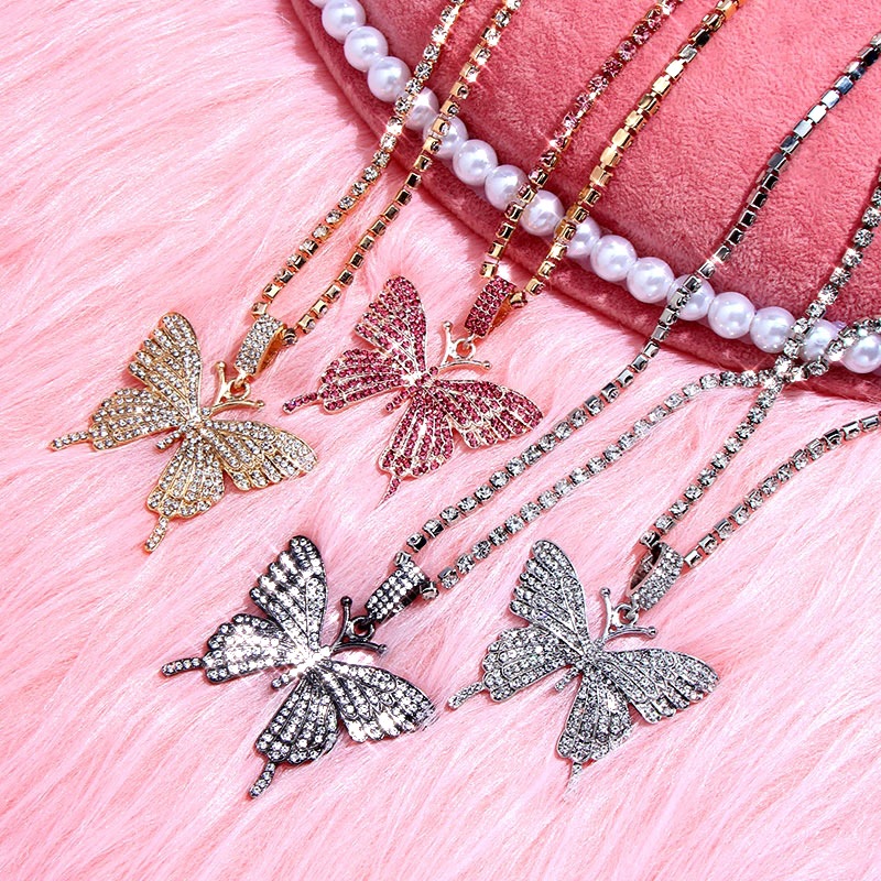 Fashion Butterfly Alloy Inlay Rhinestones Womenu0027S Pendant Necklace 1 Piece