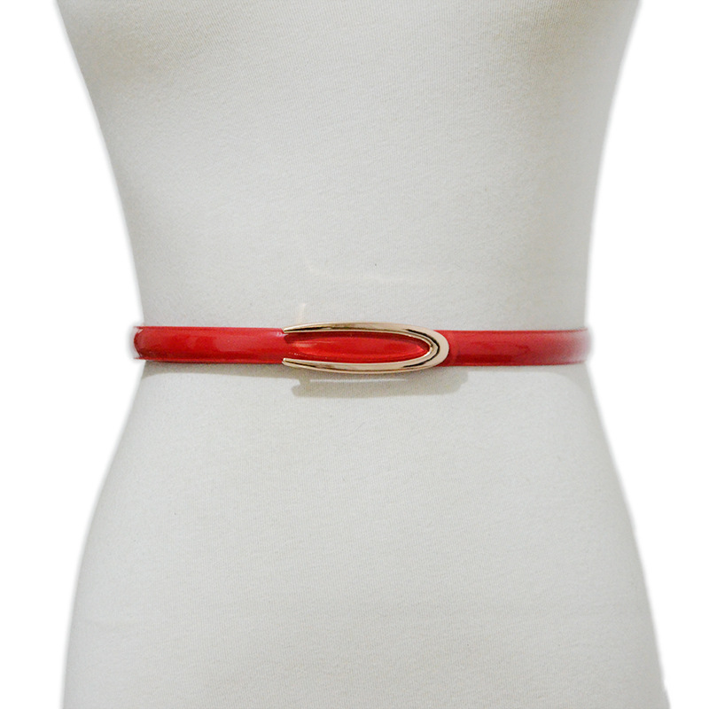 Cross-border New Versatile Solid Color Ladies PU Imitation Leather Thin Waist Belt Elliptical Buckle Lightening Belt Wholesale Spot