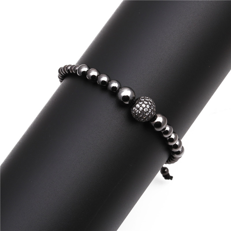 Black Gallstone Crown Bracelet Copper Micro Inlaid Zircon 10mm Drill Ball Adjustable Braided Bracelet display picture 7