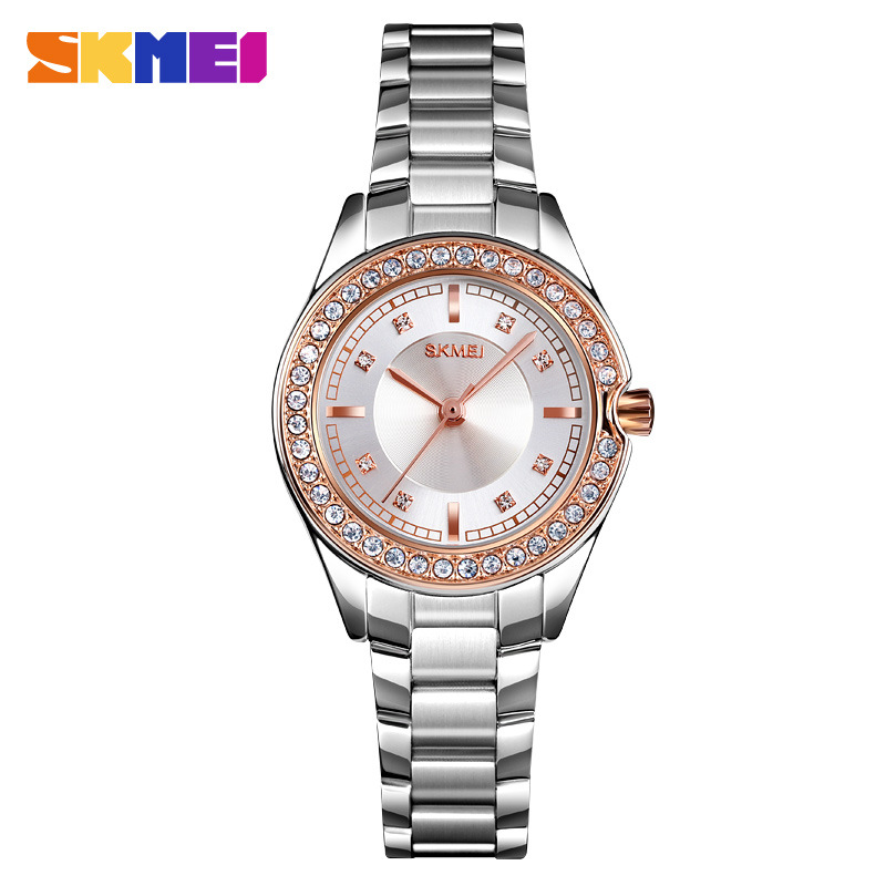 Skmei skmei exquisito rhinestone con incrustaciones creativo casual reloj de mujer nicho reloj de cuarzo impermeable para mujer 1534