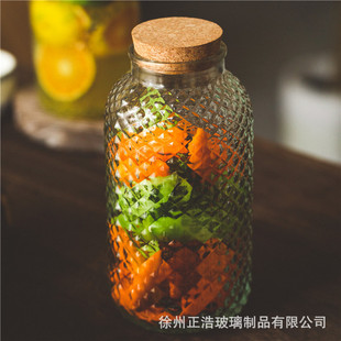 Japanese-style embossed Cork glass sealed jar food glass bottle sparkling wine household Jar Kitchen split bottle