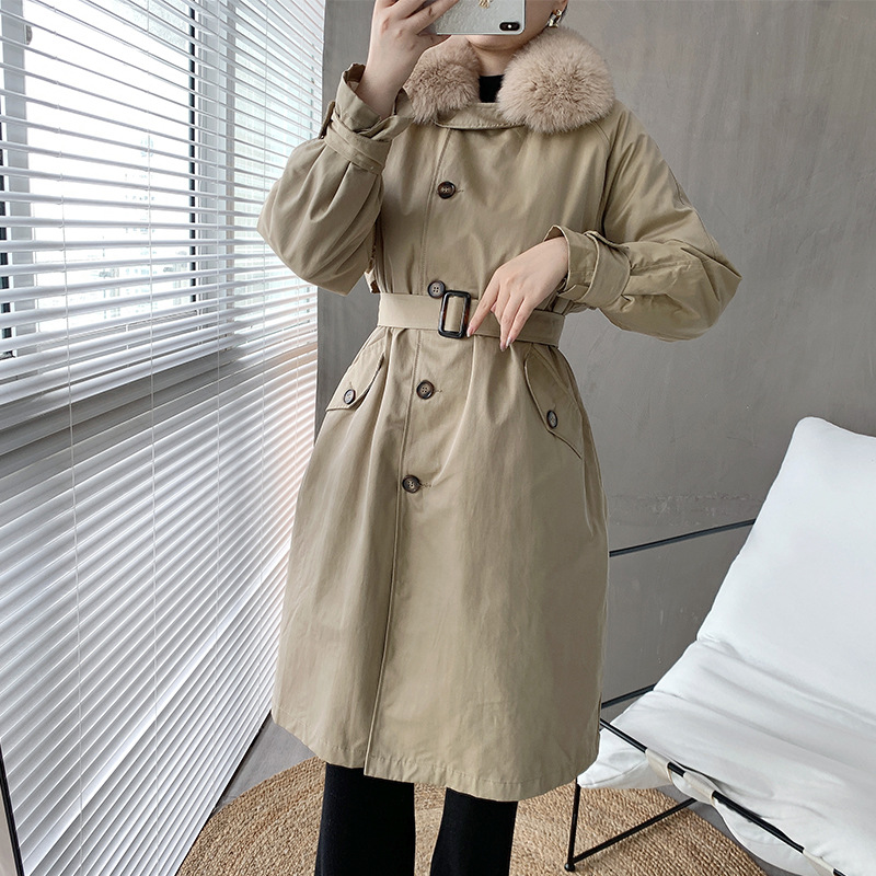 印橙2020年新款真毛领派克风衣羽绒服女中长款过膝冬季外套收腰|ms