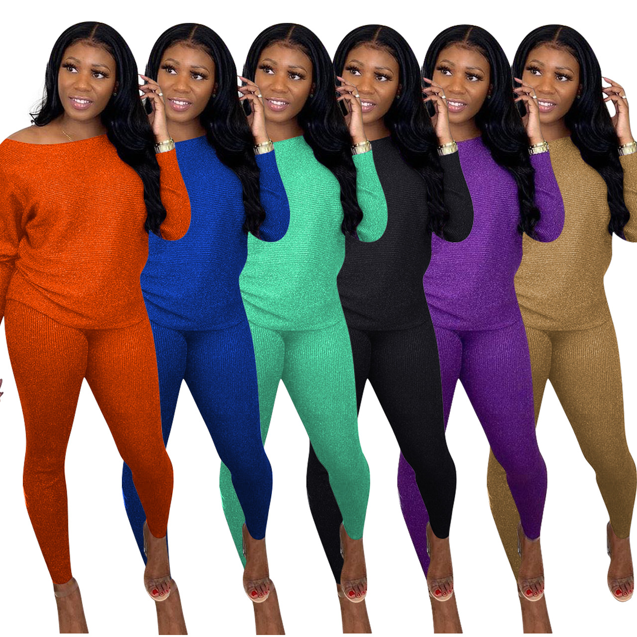 solid color one-shoulder top suit set Nihaostyles wholesale clothing vendor NSYDF73595