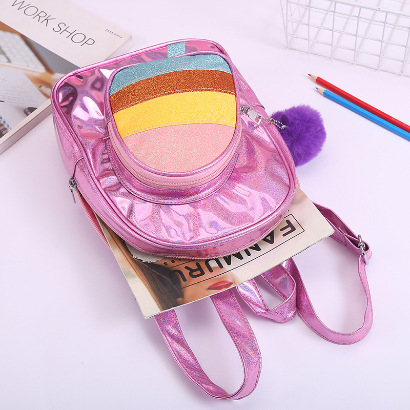 韩版女包镭射双肩包学生潮流运动书包新款时尚毛球个性背包批发详情图7