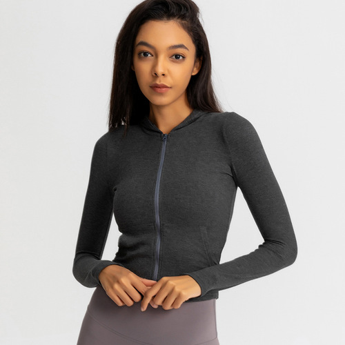 Sports coat women's slim tight elastic quick-drying yoga wear running top long-sleeved fitness wear