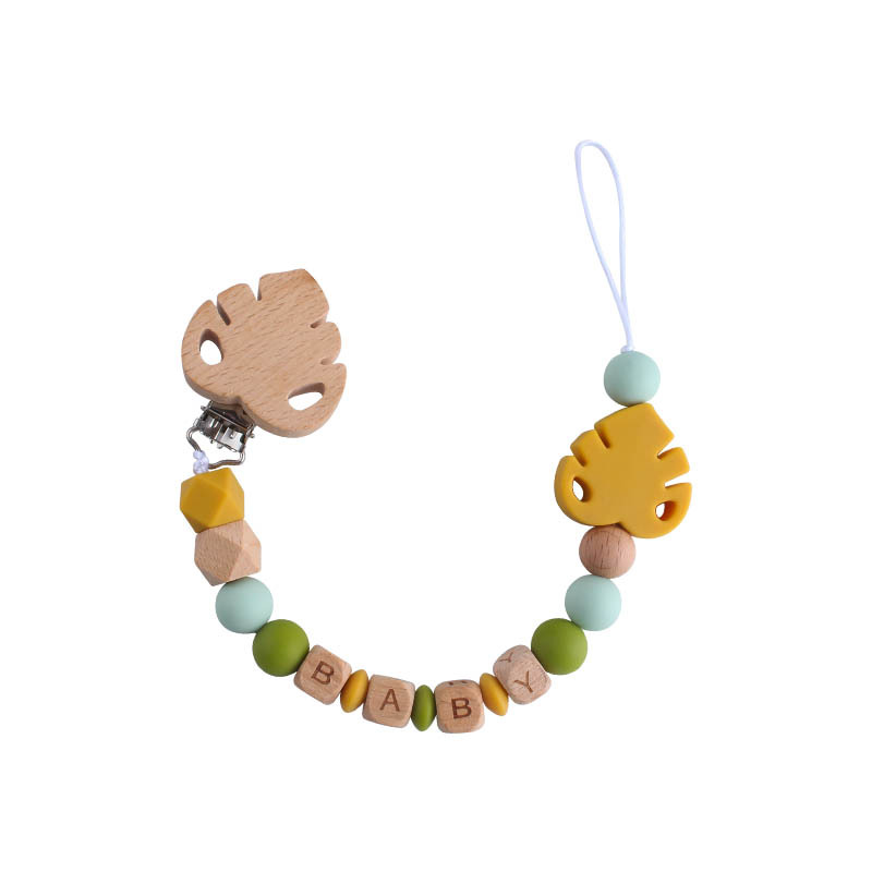 Baby Beech chupete clip Beech Leaf Toy teether nombre del bebé personalizable silicona hoja chupete cadena