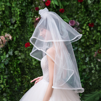 单层1.5米头纱结婚头纱瑞士网包边新娘摄影蒙面旅拍头纱厂家直销