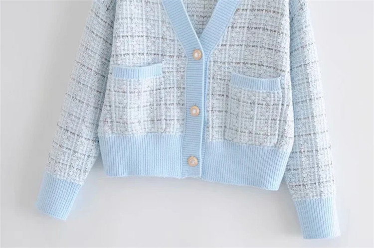 plaid women s loose thin V-neck sweater cardigan NSLD11562