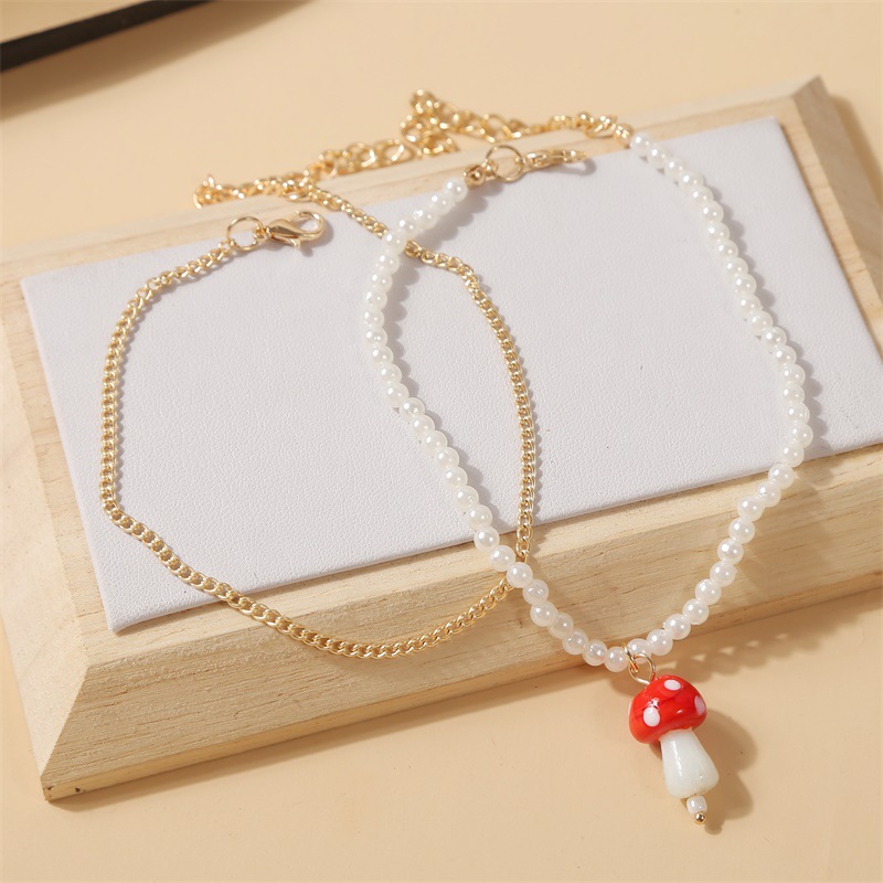 Bohemian Pearl Mushroom Multilayer Anklet display picture 3