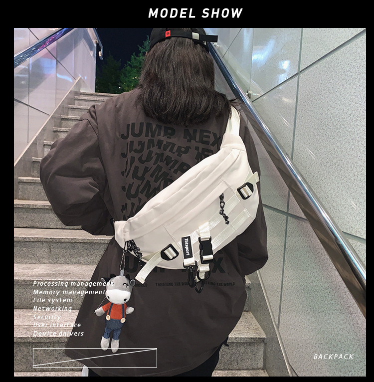 Bolso De Pecho Japonés Harajuku Negro Para Ropa De Trabajo Para Hombre Coreano Ins Retro Street Trendy Match Girl's Crossbody Bolsa De Cintura Para Estudiante display picture 16
