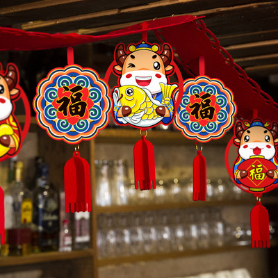 Year of the Ox Spring Festival ornament scene arrangement shop Small pendant Jacquard Chinese New Year New Year's Day decorate