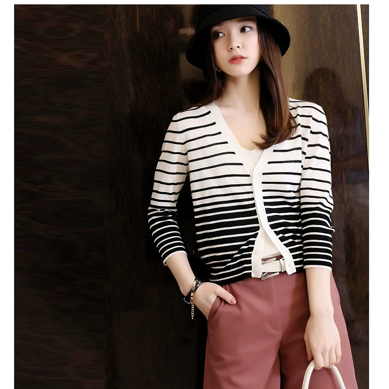 Гонконгский рис [хорошее качество, чтобы быть постоянным клиентом] цветная полоса 8 рукавов V воротник шерстяной кардиган кондиционер солнцезащитный крем лето