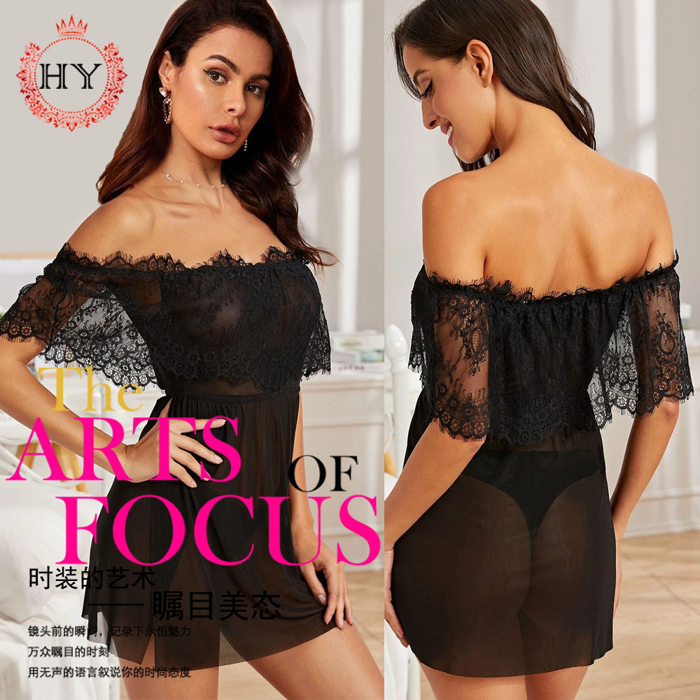 New Underwear Sexy Lace Off-the-shoulder Bodysuit Temptation Women Mesh Splicing Lace Nightdress Wholesale Nihaojewelry display picture 12