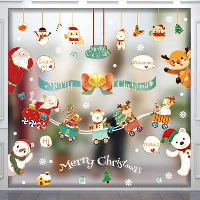 2021新款圣诞节静电贴纸创意彩色橱窗窗花贴纸定制节日玻璃装饰贴