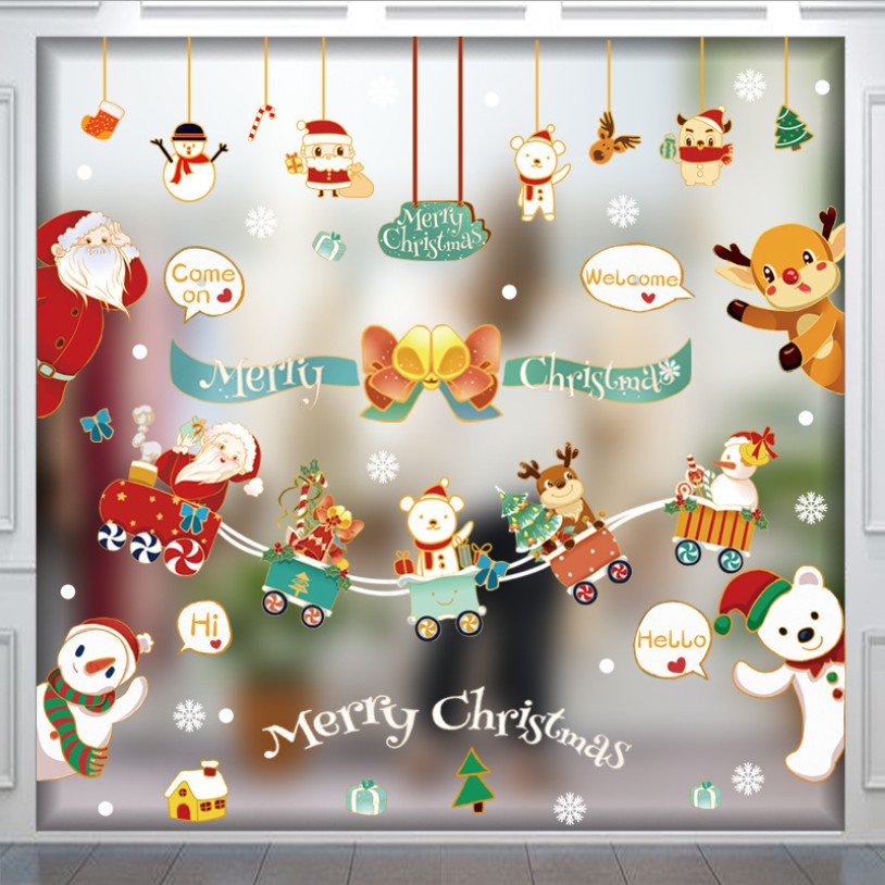 2021新款圣诞节静电贴纸创意彩色橱窗窗花贴纸定制节日玻璃装饰贴