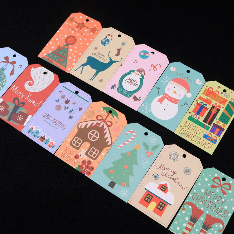 圣诞吊牌外贸货源圣诞彩绘纸质吊牌圣诞树装饰标签吊卡小卡片现货