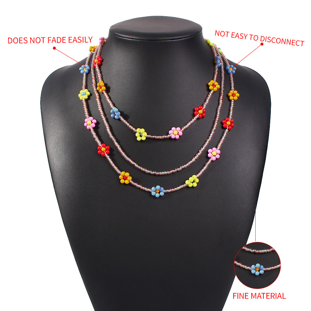 Bohemian Style Colorful Rice Bead Necklace Holiday Style Multi-layer Hand-knitted Flower Accessories display picture 2