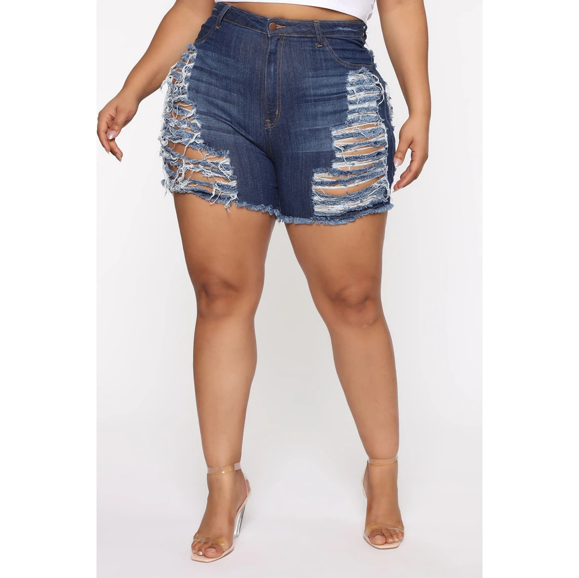 fashion self-cultivation all-match washable hole stretch denim shorts NSSF64063