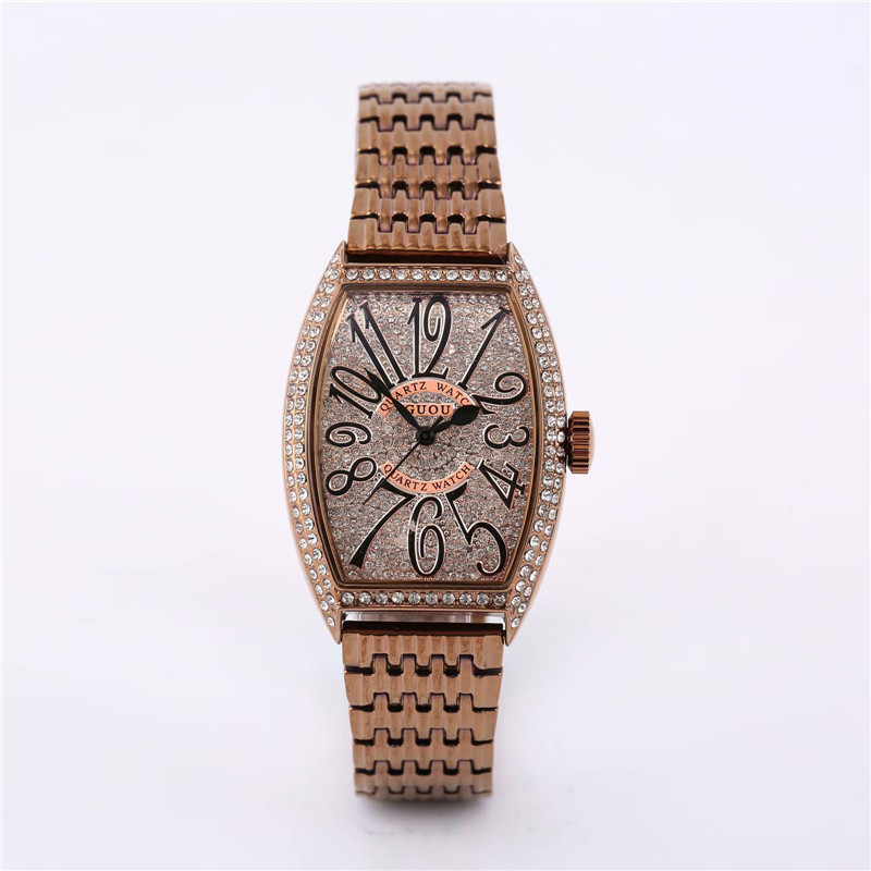 Guou guou nuevo reloj de mujer casual estrellado cristal cuarzo correa de acero calendario tendencia reloj 8200