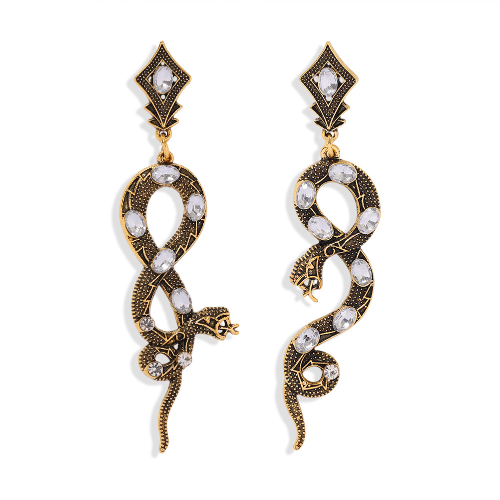 Hot Selling Exaggerated Snake Inlaid Pearl Python Earrings display picture 2