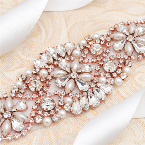 806 European & American Rhinestone Appliqué Belt, Luxurious Wedding Gown Bridal Waistband with Hand-Sewn Crystal Diamond Accents, Rhinestone-Embellished Waist Belt