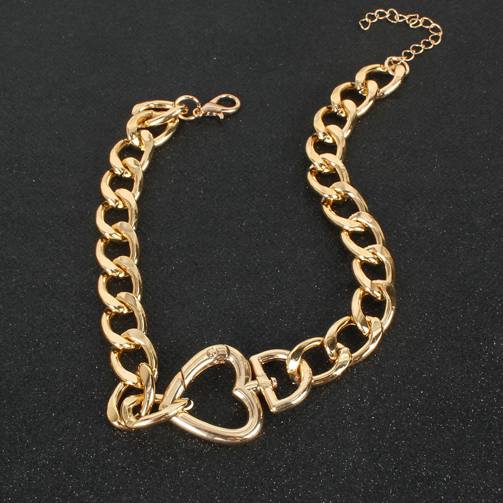 New Fashion Punk Style Thick Chain Alloy Heart Pendant Clavicle Chain Necklace display picture 4