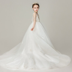 兒童禮服2023年新款公主裙女童生日蓬蓬紗洋氣花童拖尾走秀演出服