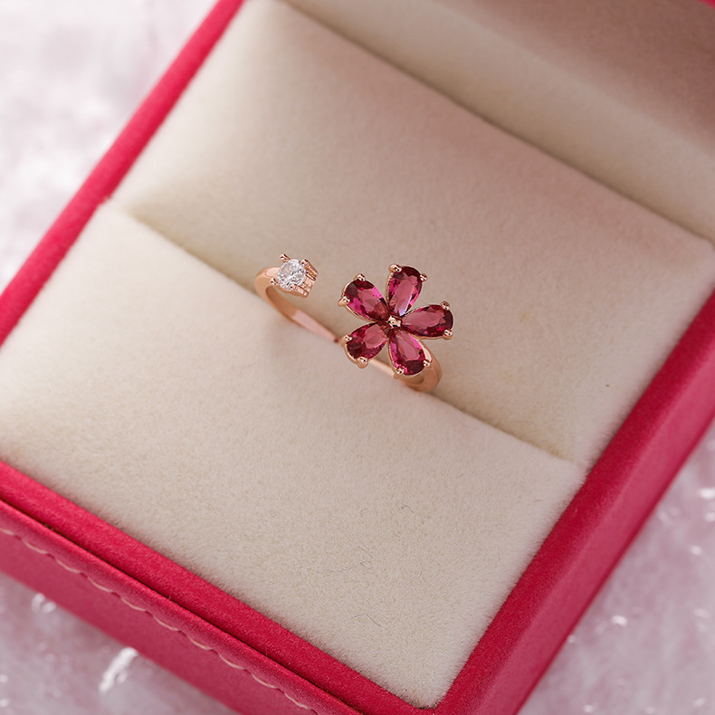 Korea fashion diamond crystal zircon flower ring micro inlaid sweet wild love flower ring wholesale nihaojewelrypicture42