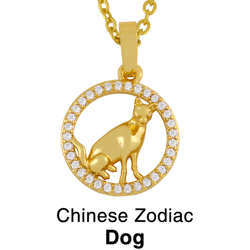 Chinese style 12 zodiac pendant simple diamond animal necklace