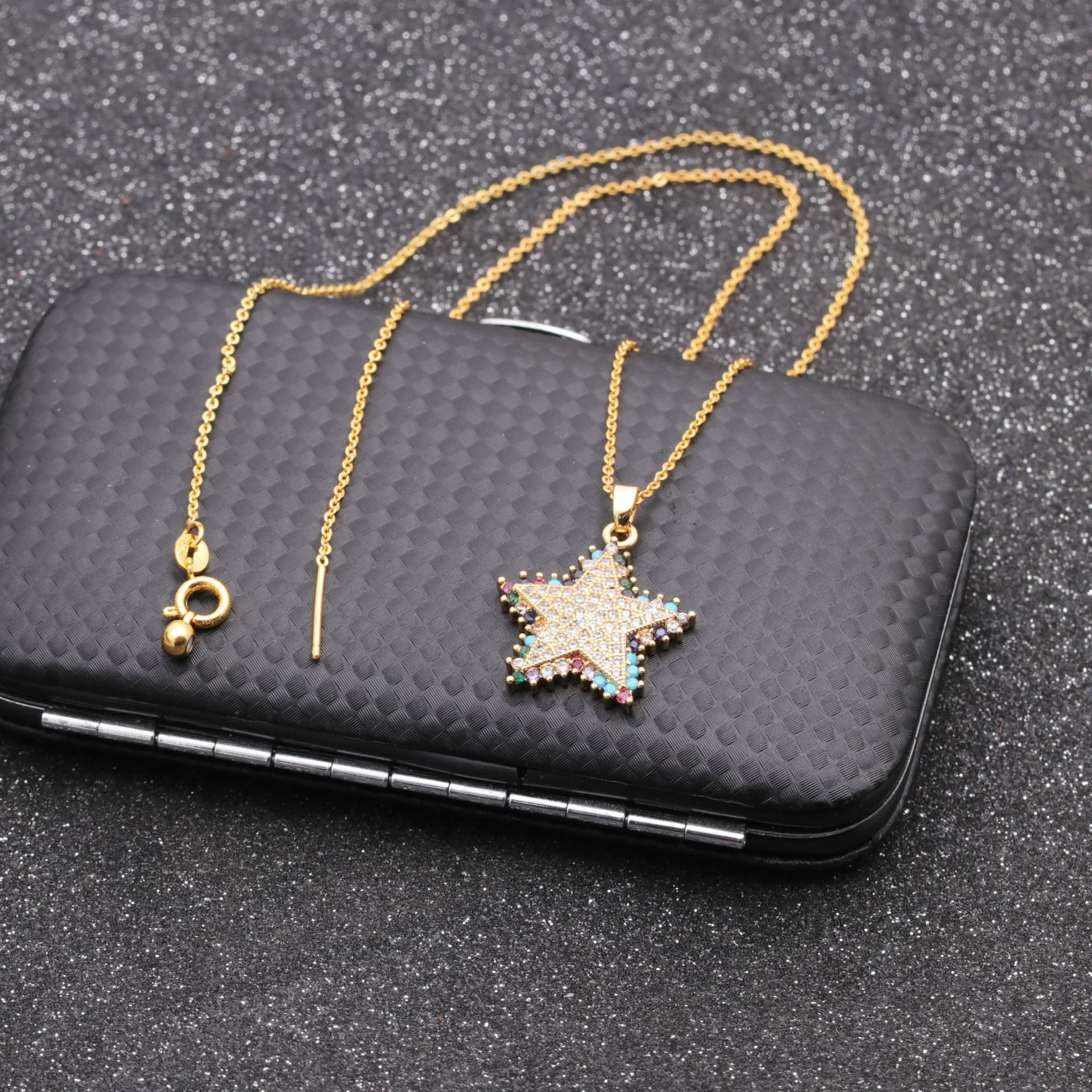 Trend Fashion New Geometric Gold Micro-inlaid Zircon Star Moon Copper Pendant Necklace display picture 6