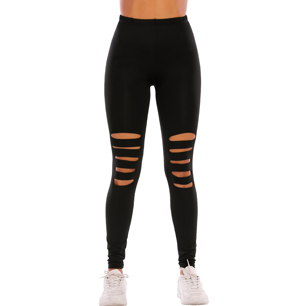 European Size Printed Leopard Tight Ripped Leggings For Women High Waist Sports Large Size Black Stretch Yoga Pants For Women