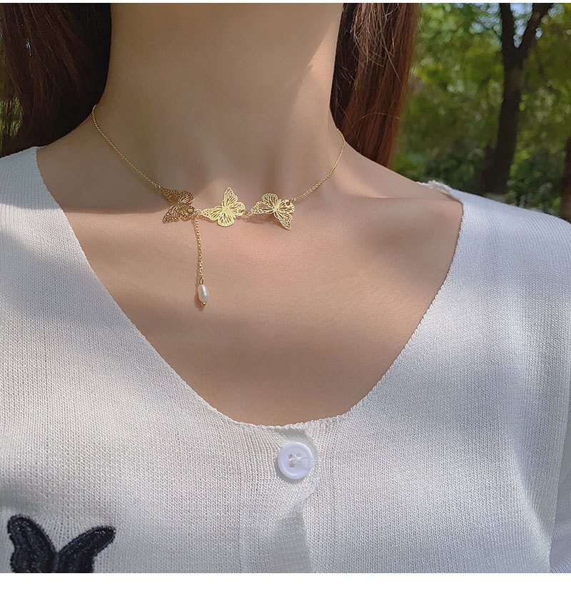 clavicle chain niche titanium steel simple hollow butterfly necklace