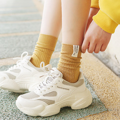 Winter and Spring New Women's Socks, Japanese Style Plain Color Double-Needle Mid-Calf Socks for Girls, Ins Trend Fluffy Cotton Socks Wholesale