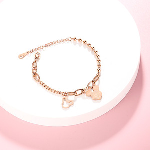 2020鼠年本命年生肖鼠玫瑰金手链女士韩版手绳小老鼠手链地摊饰品