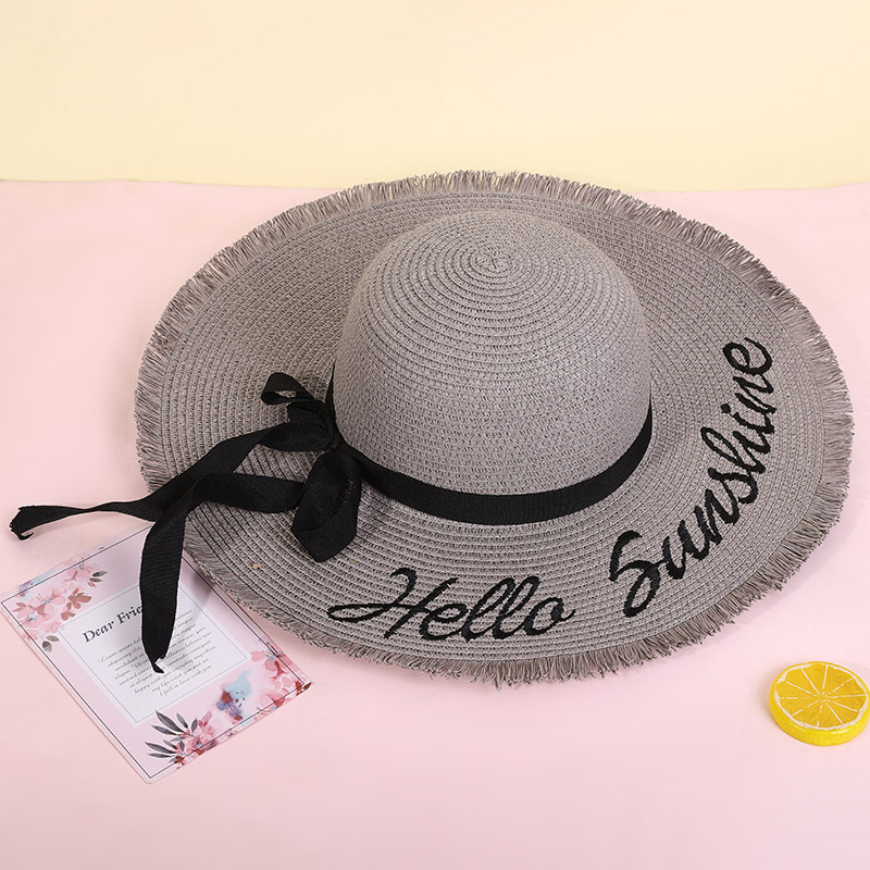 Fashion Wide-brimmed Outdoor Streamer Letter Printing Straw Sunscreen Hat display picture 2
