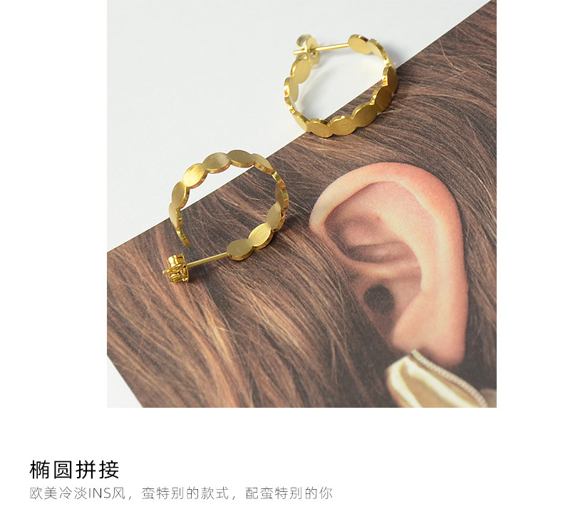 Fashion Retro Minimalist Oval Stitching Titanium Steel Earrings Bracelet Set For Women display picture 4