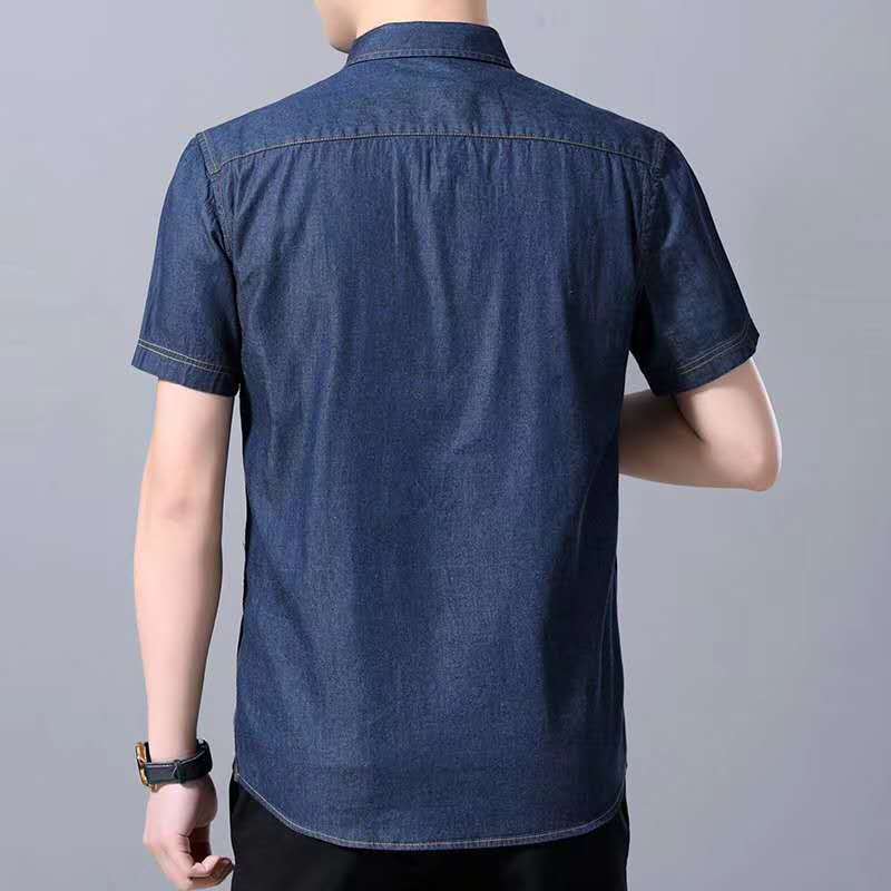 Camisa vaquera de manga corta de algodón para hombres camisa delgada de verano para jóvenes Camisa vaquera lavada de moda directa de fábrica