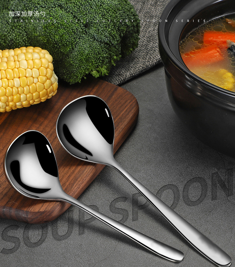 304 stainless steel Korean Soup Ladle Deepen Big head Spoon Long handle Hot Pot a soup spoon Customizable LOGO