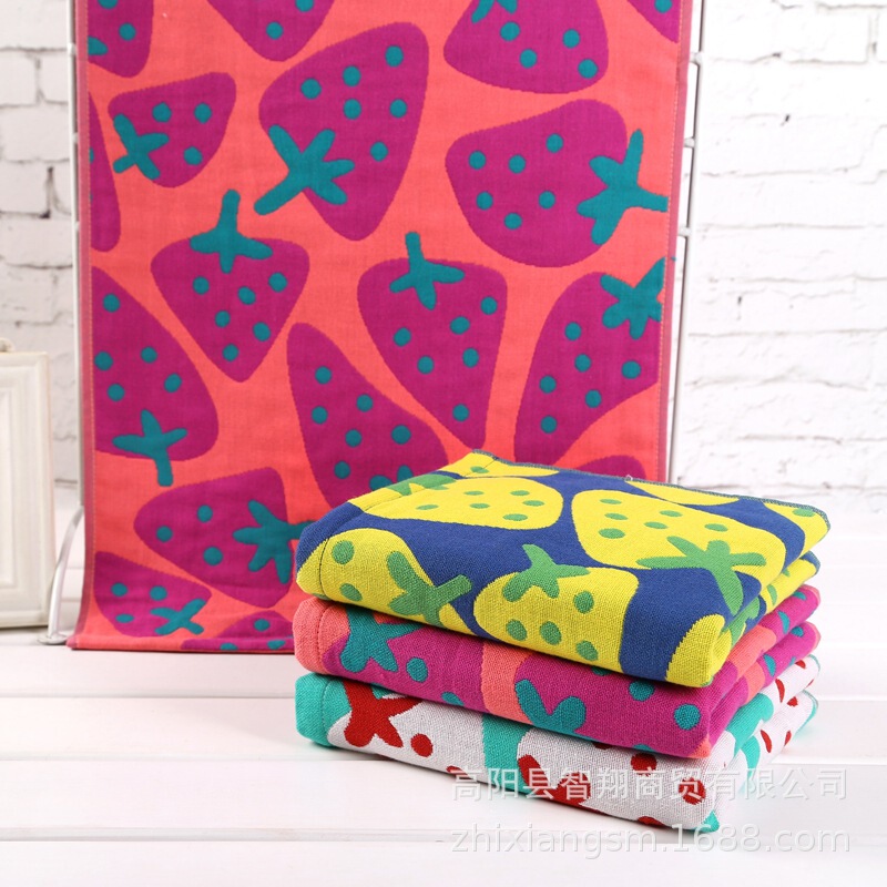 Zhiyang Towel Four-Layer Jacquard Strawberry Party Gauze Cotton Face Towel Soft Absorbent Face Wipe Factory Price Wholesale Hair