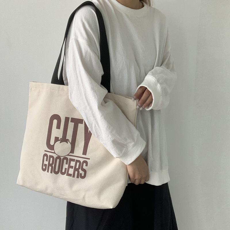Nueva celebridad de Internet gran capacidad bolsa de lona hombro femenino estilo japonés ulzzang simple carta estudiante bolsa de tela femenina ins image 5