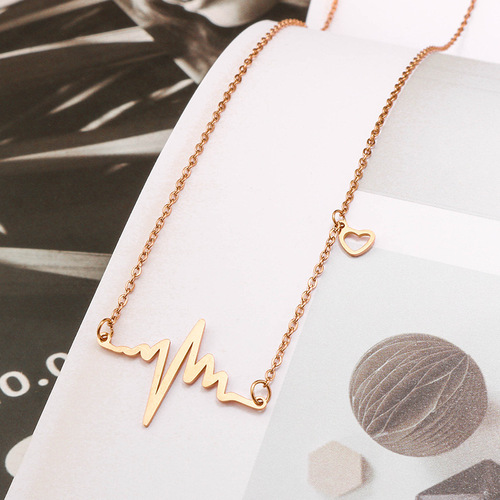 ECG Love Short Pendant Necklace Personality Simple and Versatile Clavicle Chain Women's Fashionable Temperament Necklace Women's Accessories