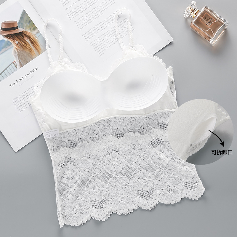 Belleza back sexy LACE camisola de las mujeres delgadas interior y exterior desgaste pecho más tamaño bottoming chaleco