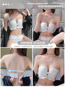 原创内衣女薄小胸聚拢调整型文胸套装无钢圈防滑性感裹胸抹胸罩