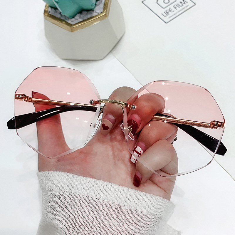 New Metal Rimless Sunglasses European and American Trendy Glasses Trimming Sunglasses Polygon Women's Sunglasses Wholesale